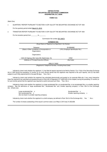 Thumbnail CorMedix 10-Q Quarterly Report FY2015 