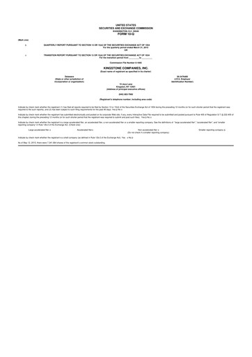 Thumbnail Kingstone Companies 10-Q Quarterly Report FY2015 