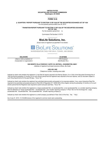 Thumbnail Biolife Solutions
 10-Q Quarterly Report FY2015 