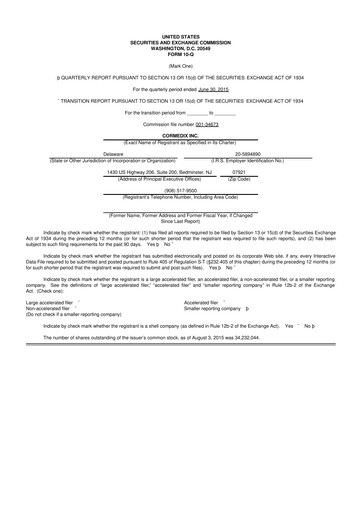 Thumbnail CorMedix 10-Q Quarterly Report FY2015 