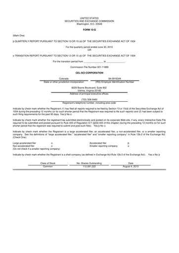 Thumbnail Cel-Sci

 10-Q Quarterly Report FY2015 