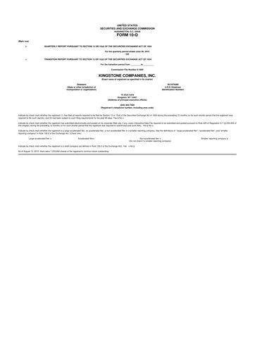 Thumbnail Kingstone Companies 10-Q Quarterly Report FY2015 