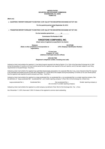 Thumbnail Kingstone Companies 10-Q Quarterly Report FY2015 