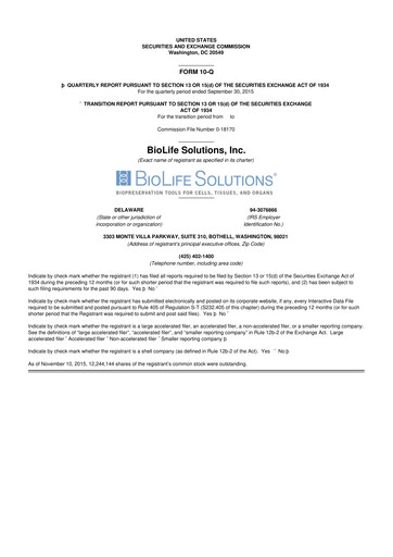 Thumbnail Biolife Solutions
 10-Q Quarterly Report FY 