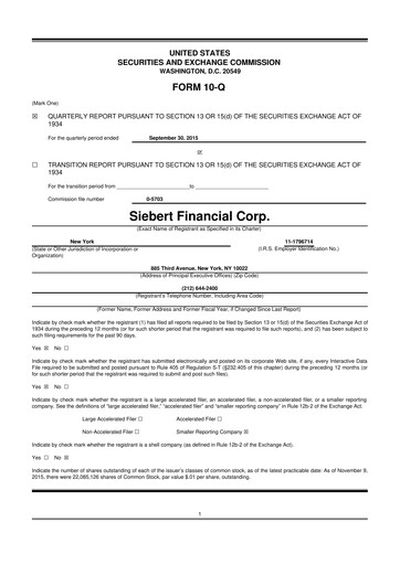 Thumbnail Siebert Financial 10-Q Quarterly Report FY2015 