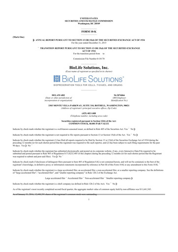 Vorschaubild Biolife Solutions
 10-K Jahresbericht 2015