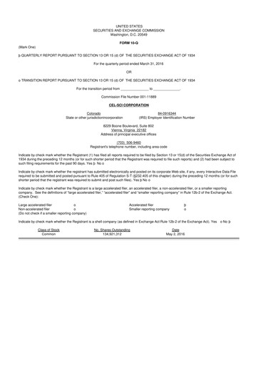 Thumbnail Cel-Sci

 10-Q Quarterly Report FY2016 