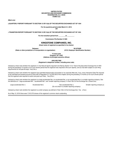 Thumbnail Kingstone Companies 10-Q Quarterly Report FY2016 