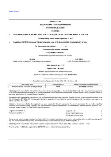 Vorschaubild Kartoon Studios 10-Q Quartalsbericht 2023 