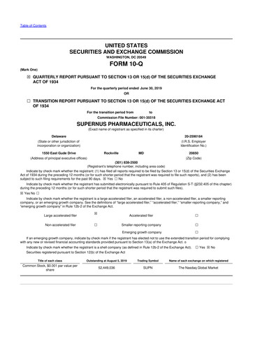 Thumbnail Supernus Pharmaceuticals
 10-Q Quarterly Report FY2019 