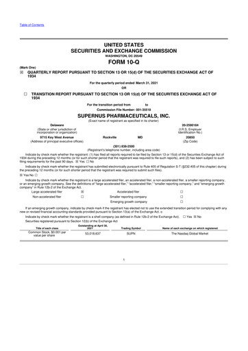 Thumbnail Supernus Pharmaceuticals
 10-Q Quarterly Report FY2021 