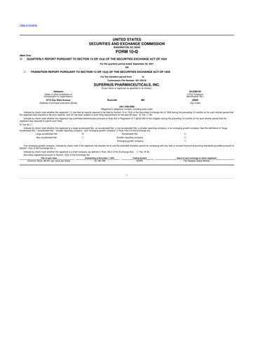 Thumbnail Supernus Pharmaceuticals
 10-Q Quarterly Report FY2021 