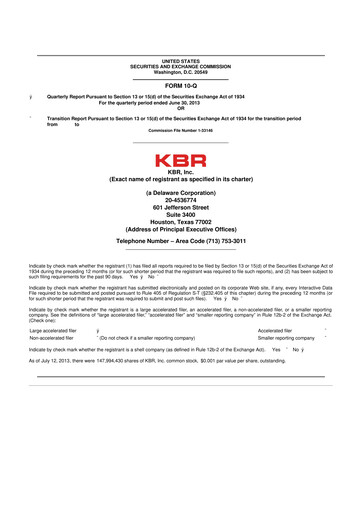 Thumbnail KBR
 10-Q Quarterly Report FY2013 