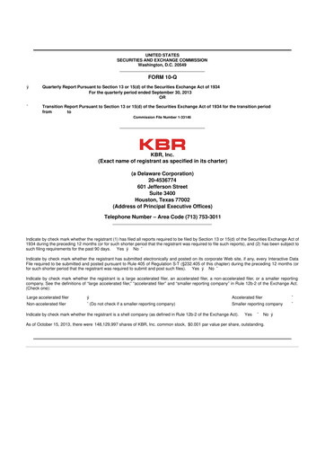 Thumbnail KBR
 10-Q Quarterly Report FY2013 
