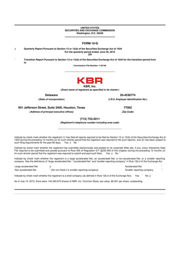 Thumbnail KBR
 10-Q Quarterly Report FY2015 