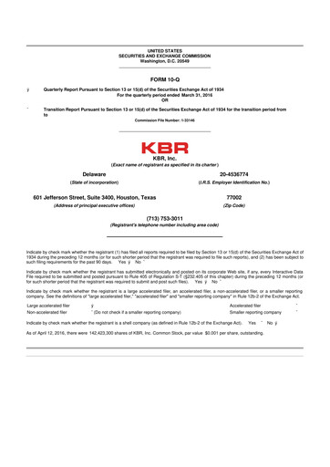 Thumbnail KBR
 10-Q Quarterly Report FY2016 