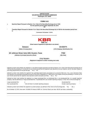 Thumbnail KBR
 10-Q Quarterly Report FY2016 
