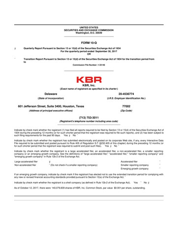 Thumbnail KBR
 10-Q Quarterly Report FY2017 