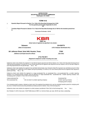 Thumbnail KBR
 10-Q Quarterly Report FY2018 