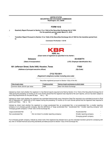 Thumbnail KBR
 10-Q Quarterly Report FY2019 