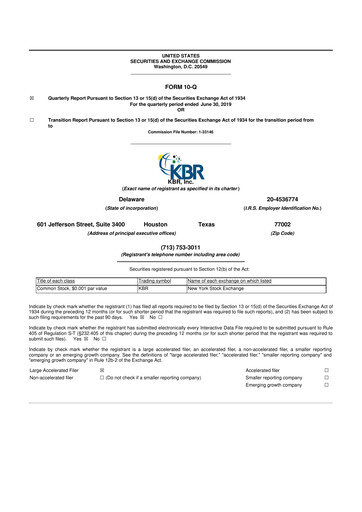 Thumbnail KBR
 10-Q Quarterly Report FY2019 