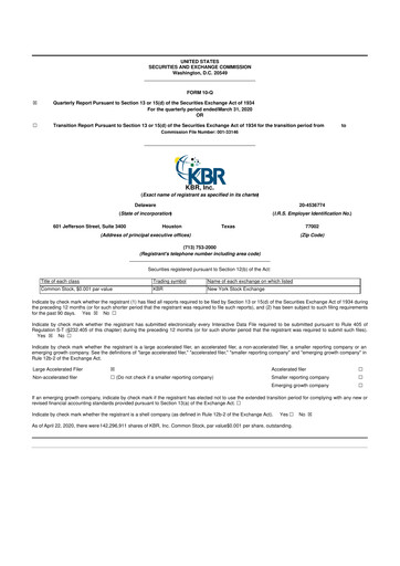 Thumbnail KBR
 10-Q Quarterly Report FY2020 