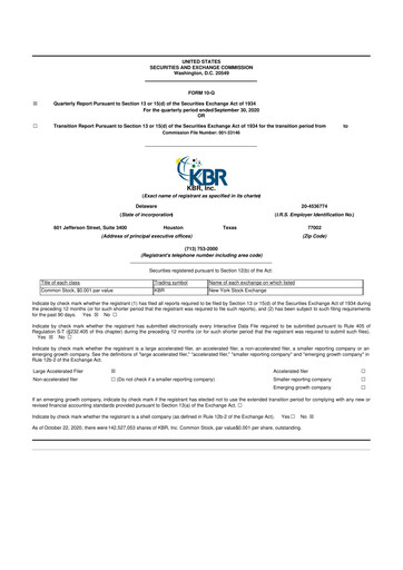 Thumbnail KBR
 10-Q Quarterly Report FY2020 