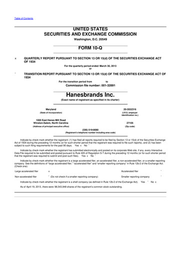 Thumbnail Hanesbrands
 10-Q Quarterly Report FY2013 