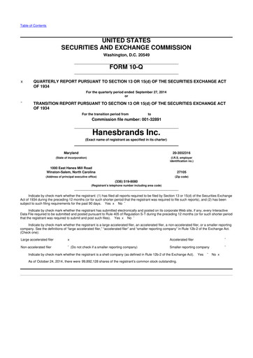Thumbnail Hanesbrands
 10-Q Quarterly Report FY2014 