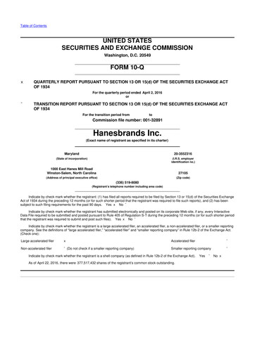 Thumbnail Hanesbrands
 10-Q Quarterly Report FY2016 