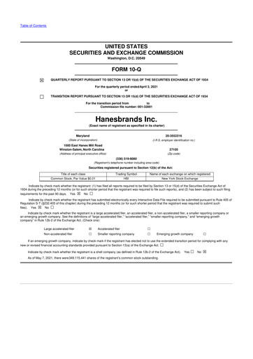 Thumbnail Hanesbrands
 10-Q Quarterly Report FY2021 