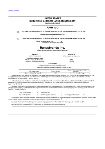 Thumbnail Hanesbrands
 10-Q Quarterly Report FY2022 
