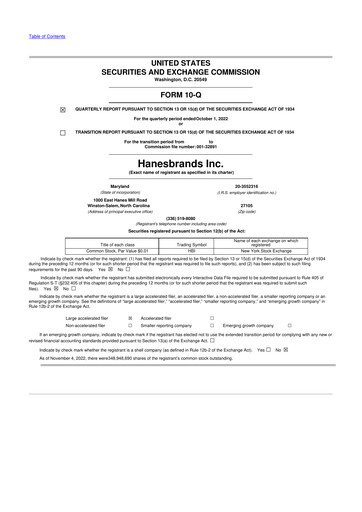 Thumbnail Hanesbrands
 10-Q Quarterly Report FY2022 