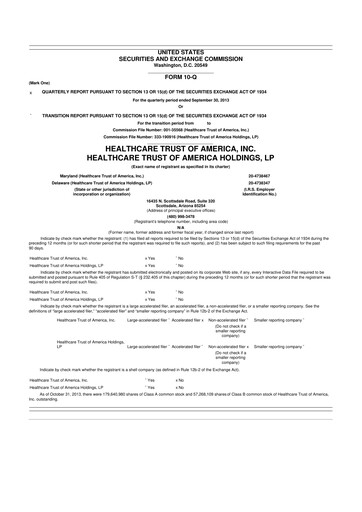 Thumbnail Healthcare Realty Trust 10-Q Quarterly Report FY 