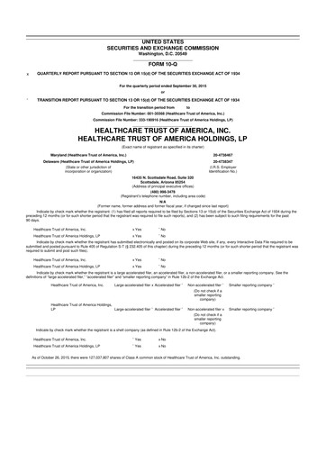 Thumbnail Healthcare Realty Trust 10-Q Quarterly Report FY 