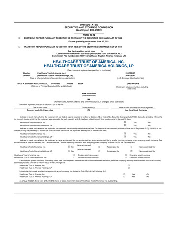 Thumbnail Healthcare Realty Trust 10-Q Quarterly Report FY 