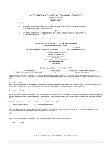 Thumbnail Healthcare Realty Trust 10-Q Quarterly Report FY2024 