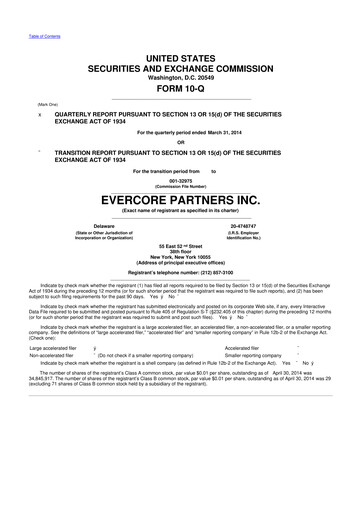 Miniature Evercore 10-Q Rapport trimestriel 2014 