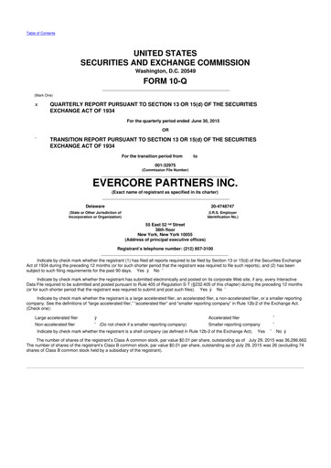 Miniature Evercore 10-Q Rapport trimestriel 2015 