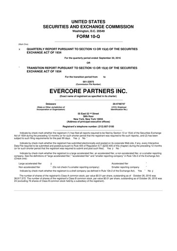 Miniature Evercore 10-Q Rapport trimestriel 2016 