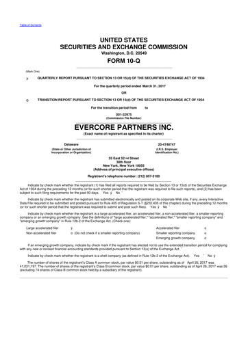 Miniature Evercore 10-Q Rapport trimestriel 2017 