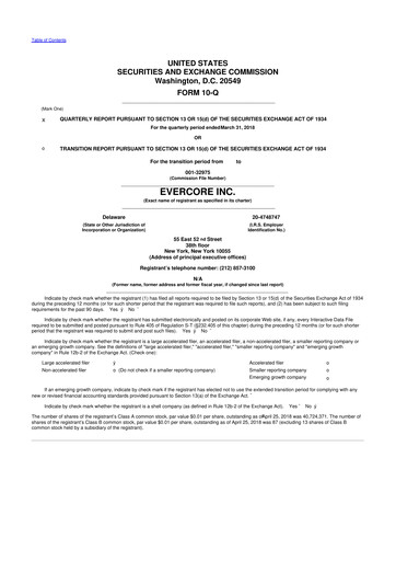 Miniature Evercore 10-Q Rapport trimestriel 2018 