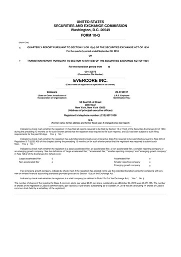 Miniature Evercore 10-Q Rapport trimestriel 2018 