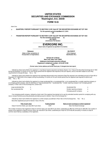 Miniature Evercore 10-Q Rapport trimestriel 2019 
