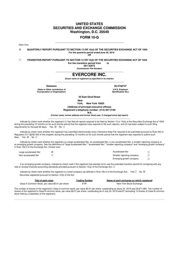 Miniature Evercore 10-Q Rapport trimestriel 2019 