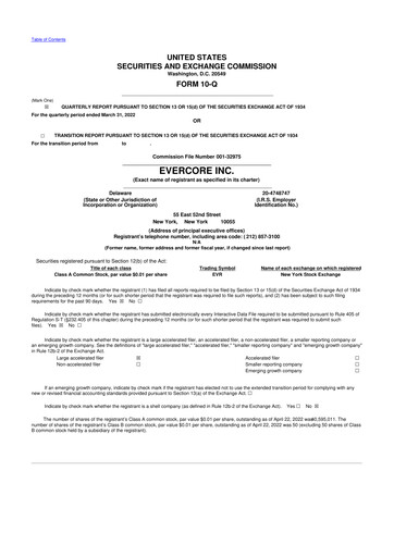 Miniature Evercore 10-Q Rapport trimestriel 2022 