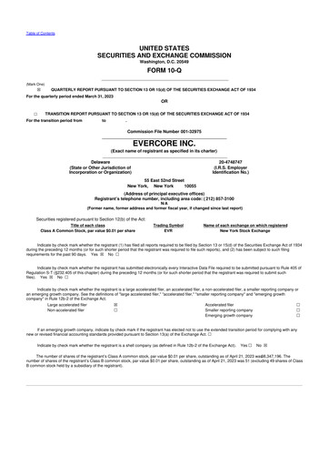 Miniature Evercore 10-Q Rapport trimestriel 2023 