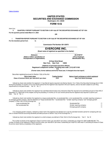 Miniature Evercore 10-Q Rapport trimestriel 2025 