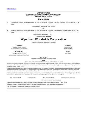 Thumbnail Travel + Leisure 10-Q Quarterly Report FY2015 