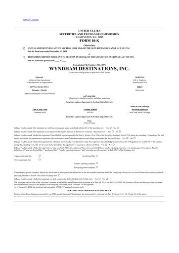 Thumbnail Travel + Leisure 10-K Annual Report 2019